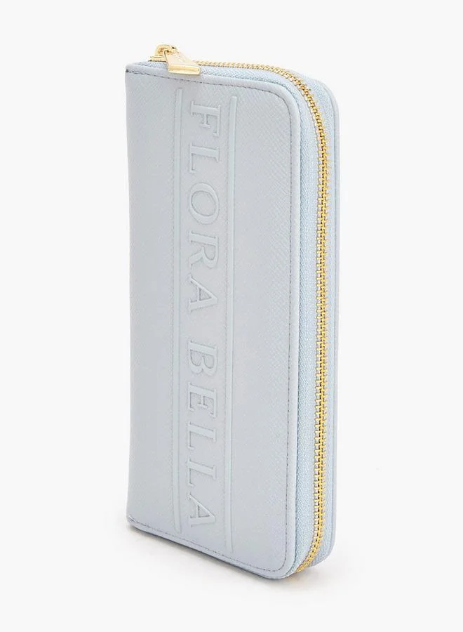 Flora Bella By Shoexpress BLUE Logo Textured Zip Around School Wallet - 19x2.5x9.5 CM for Women | Best Price UAE